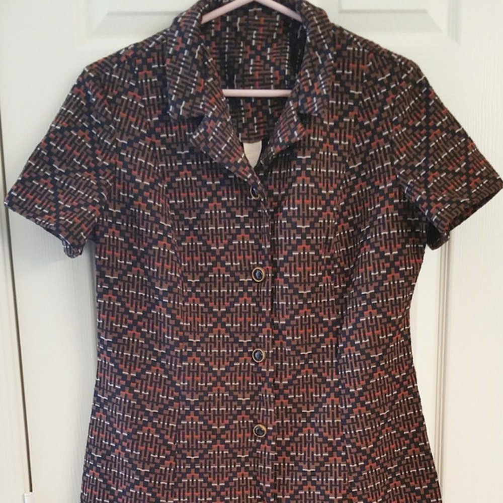 Vintage 60s Mid Mod Geometric Dress Cap Sleeve